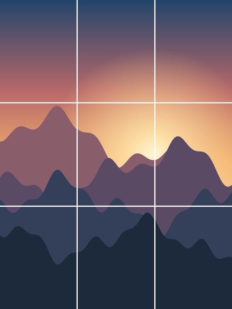 Nine tiles exported by the grid maker, laid out three across like an Instagram profile